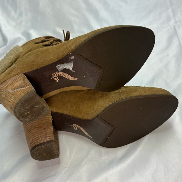 UGG Analise Lace Up Booties Women’s 10 Chestnut Brown Heeled Sheepskin Lined - Picture 9 of 14